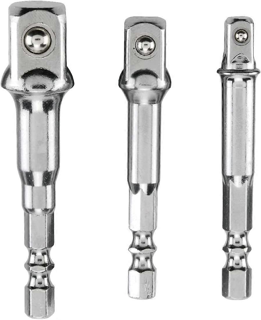 3 piece socket adapter set - hex to square for drills, sockets, screwdrivers and bit holders, 1/4, 3/8, 1/2 inch