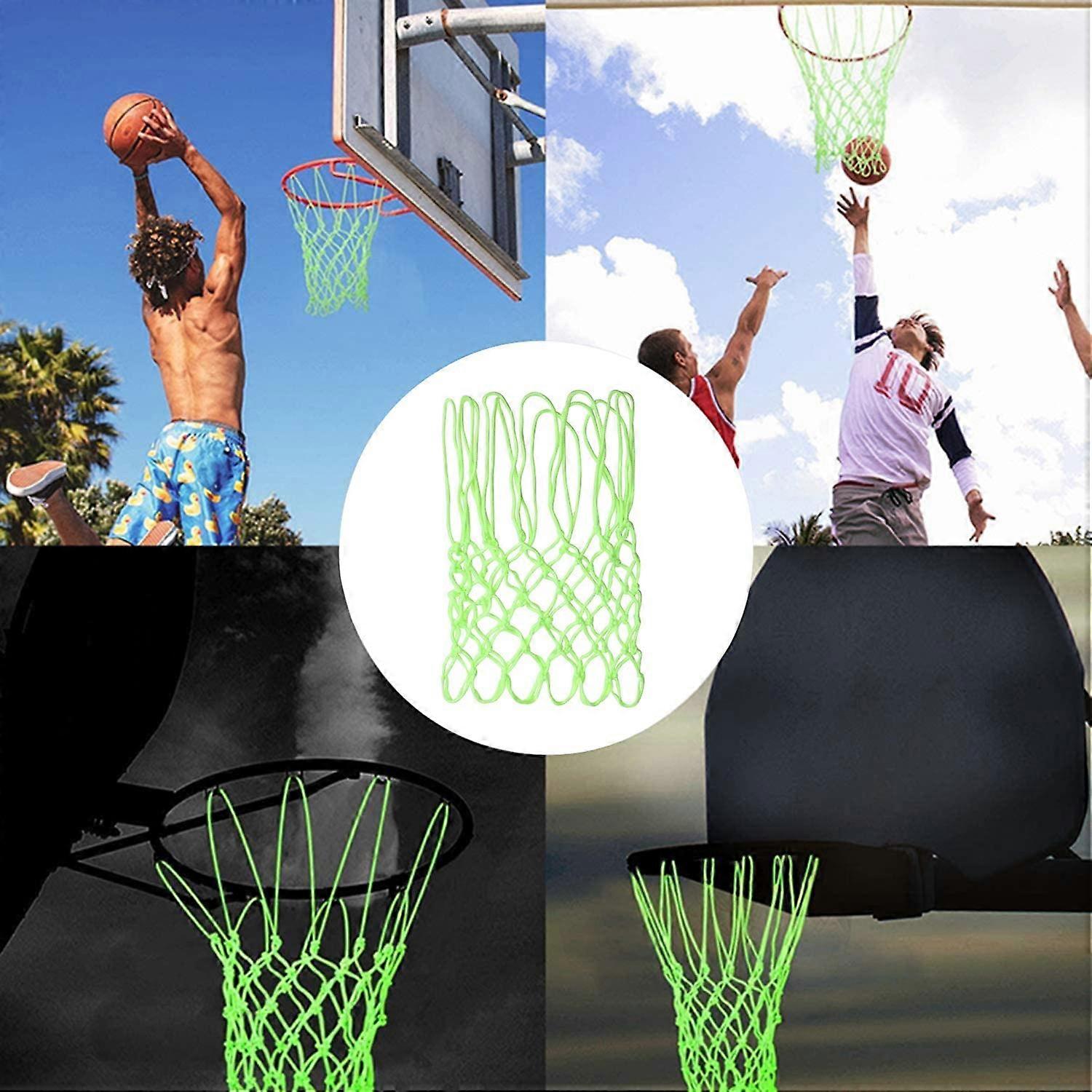 Fluorescent Basketball Net Glow in the Night Self-Luminous Braided Nylon Standard Mesh Net Outdoor and Indoor Basketball Net for Kids Adults