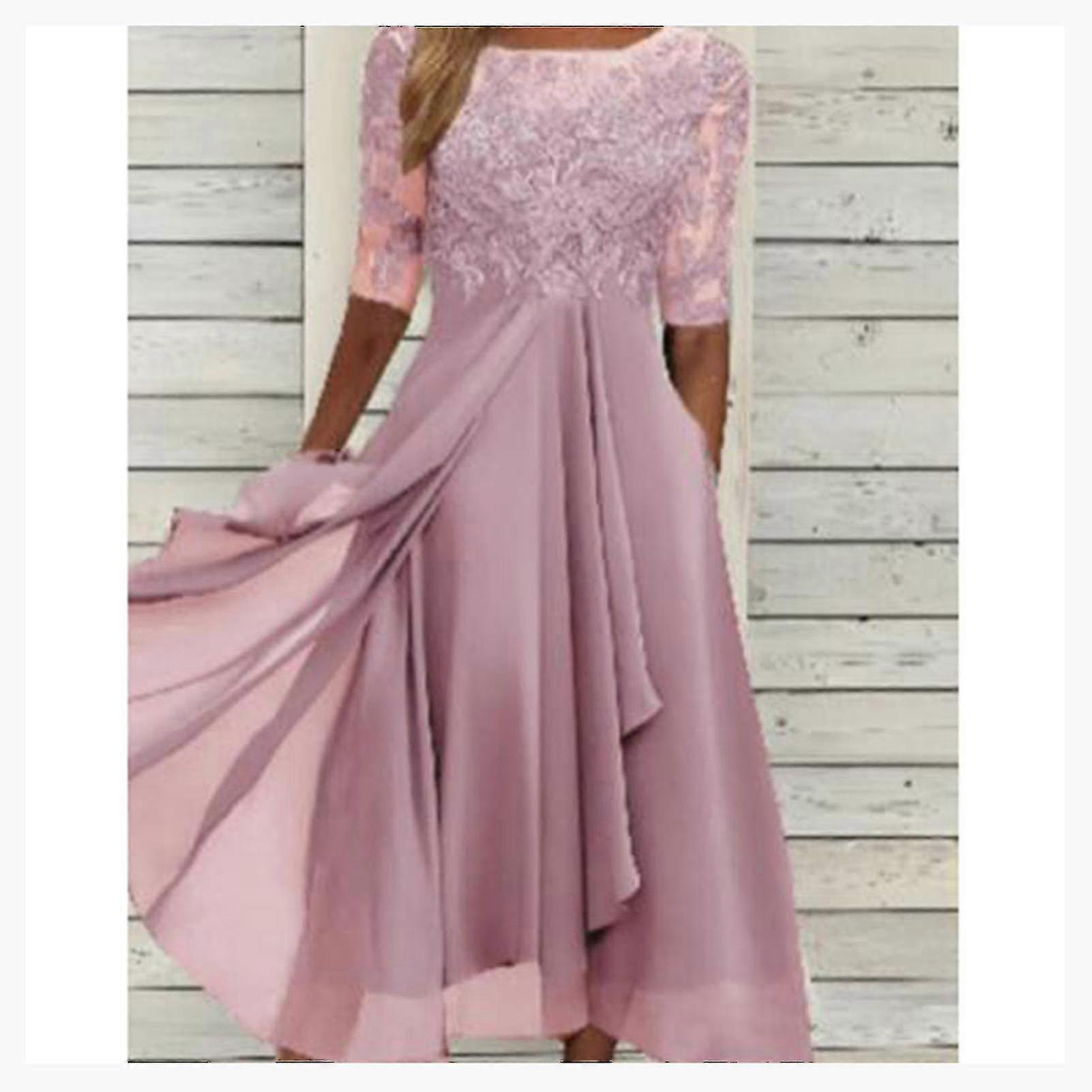 Lace Appliques Dress Midi Short Sleeve Evening Dresses Casual All Match Dress For Wedding