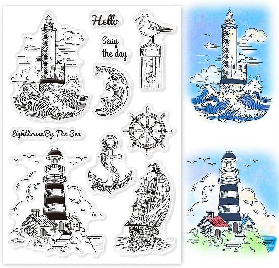 1Sheet Ocean Lighthouse Clear Silicone Stamps