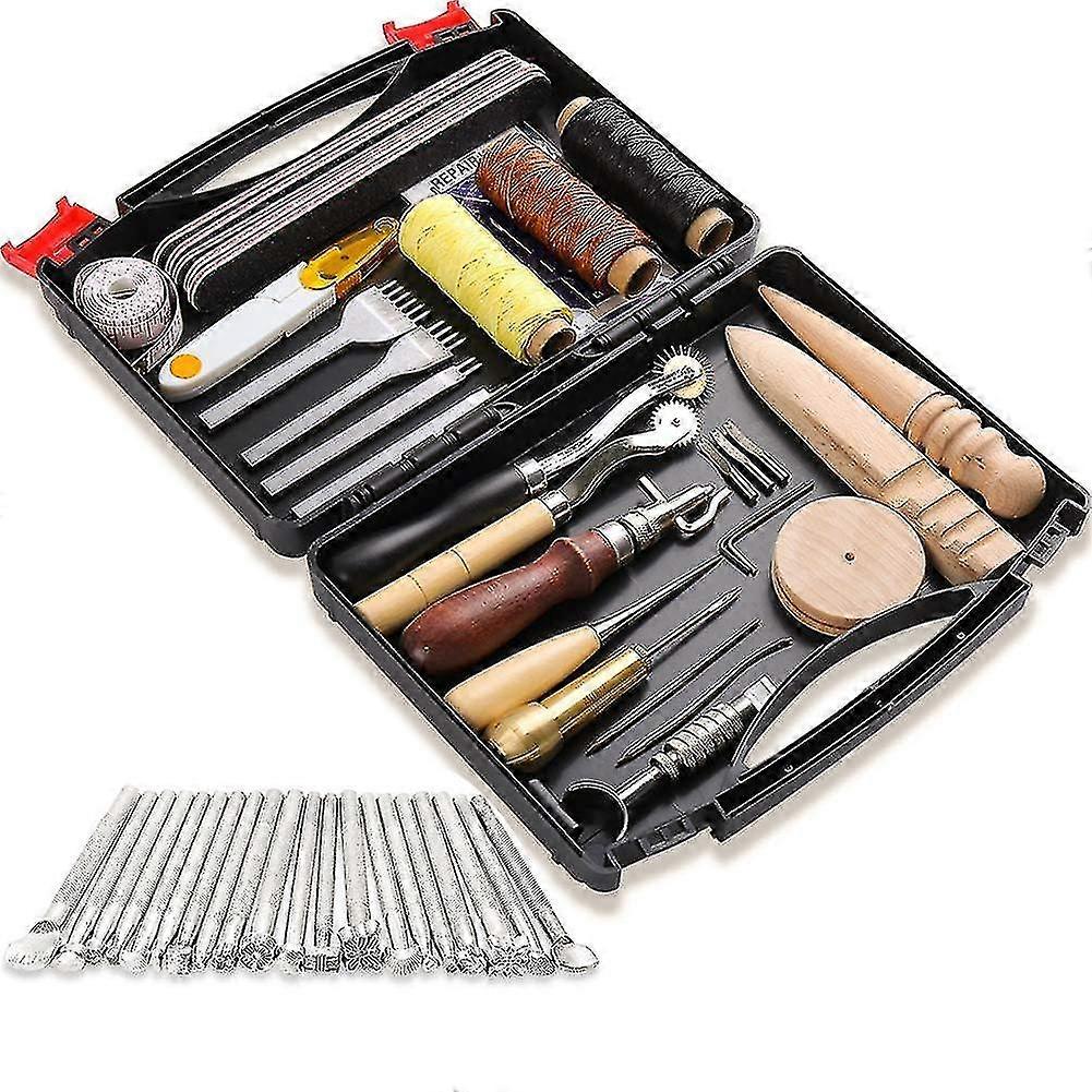48pcs أدوات جلدية كيت، أدوات جلدية ومستلزمات، الجلود مجموعات العمل اللوازم مع الجلود أداة مربع الشق لكمة حافة المشمع الشمع خيوط الإبر