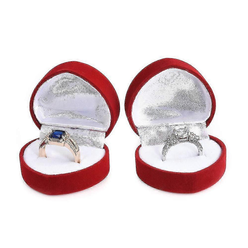 2pcs Romantic Red Love Heart Velvet Ring Box