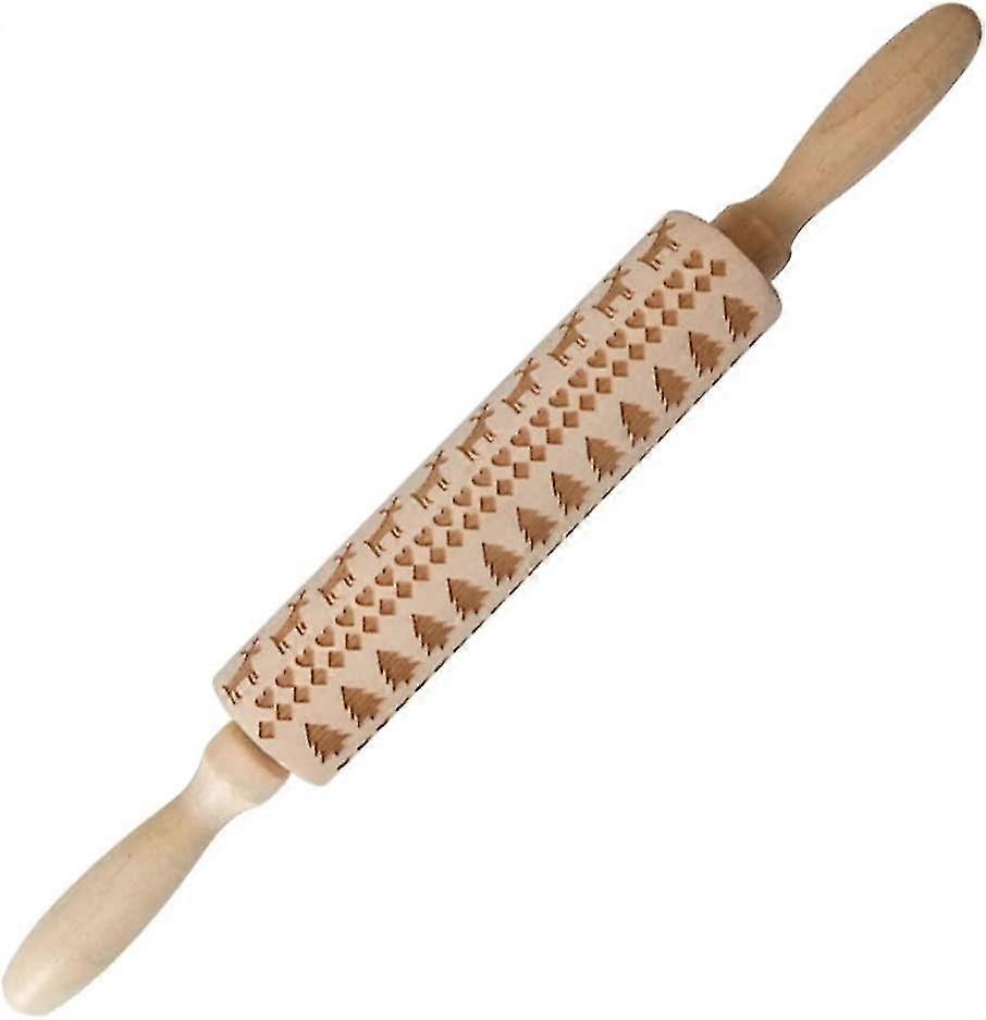 Wooden Rolling Pin,embossed Rolling Pin,dough Baking Tool (tree Reindeer Pattern)