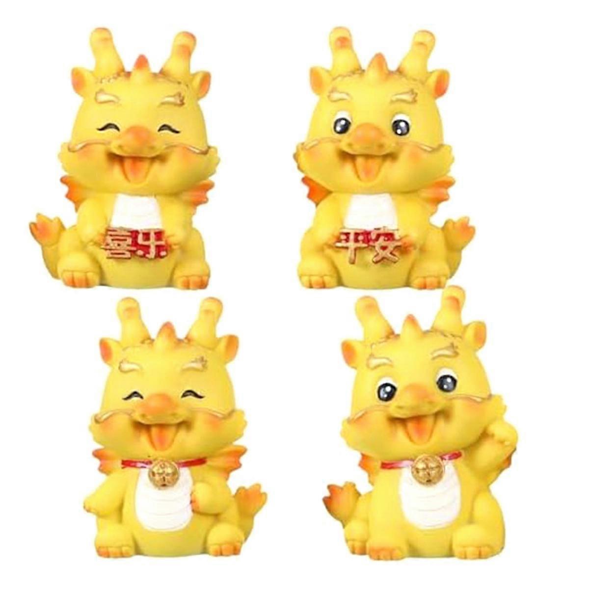 4PCS Mini Chinese New Year Dragon Figurine Resin Golden Chinese Zodiac Dragon Statue for New Year T