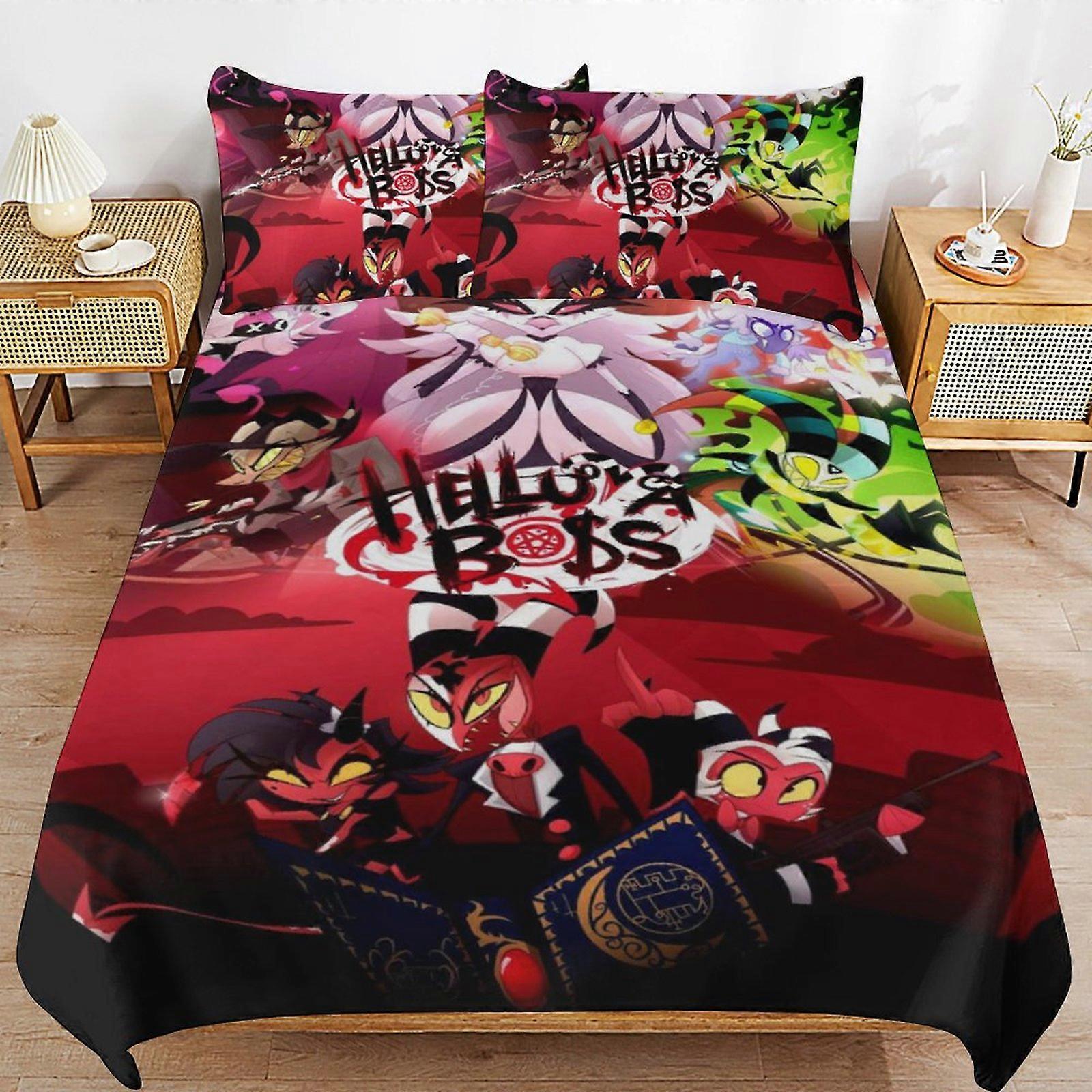 c69 Hazbin Hotel Helluva Boss Conjunto de Cama Capa de Edredão Confortável e Leve Cartoon Roupa de Cama Conjunto de Cama de 3 Peças Twin (1 Capa de Edredão e 2 Fronha)