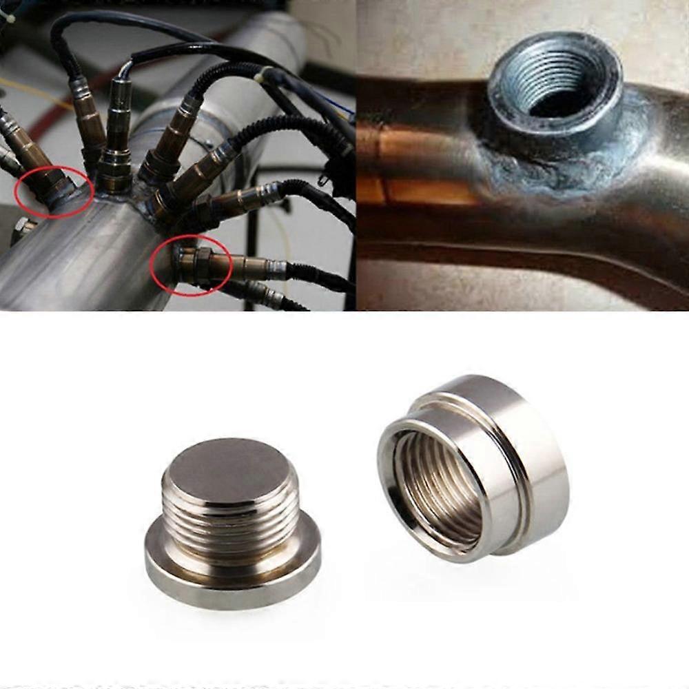 M18x15mm O2 Sensor Oksigen Logam Weld On Bung & Plug Wideband Nut & Cap Kit Set Perak Aksesori Motor Mobil