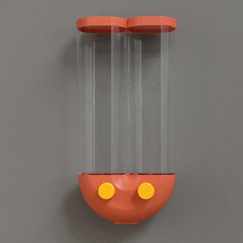 Wall Mounted Rice Container Clear Dispenser Press to Dispense Divided Design Sealed Grain Bucket