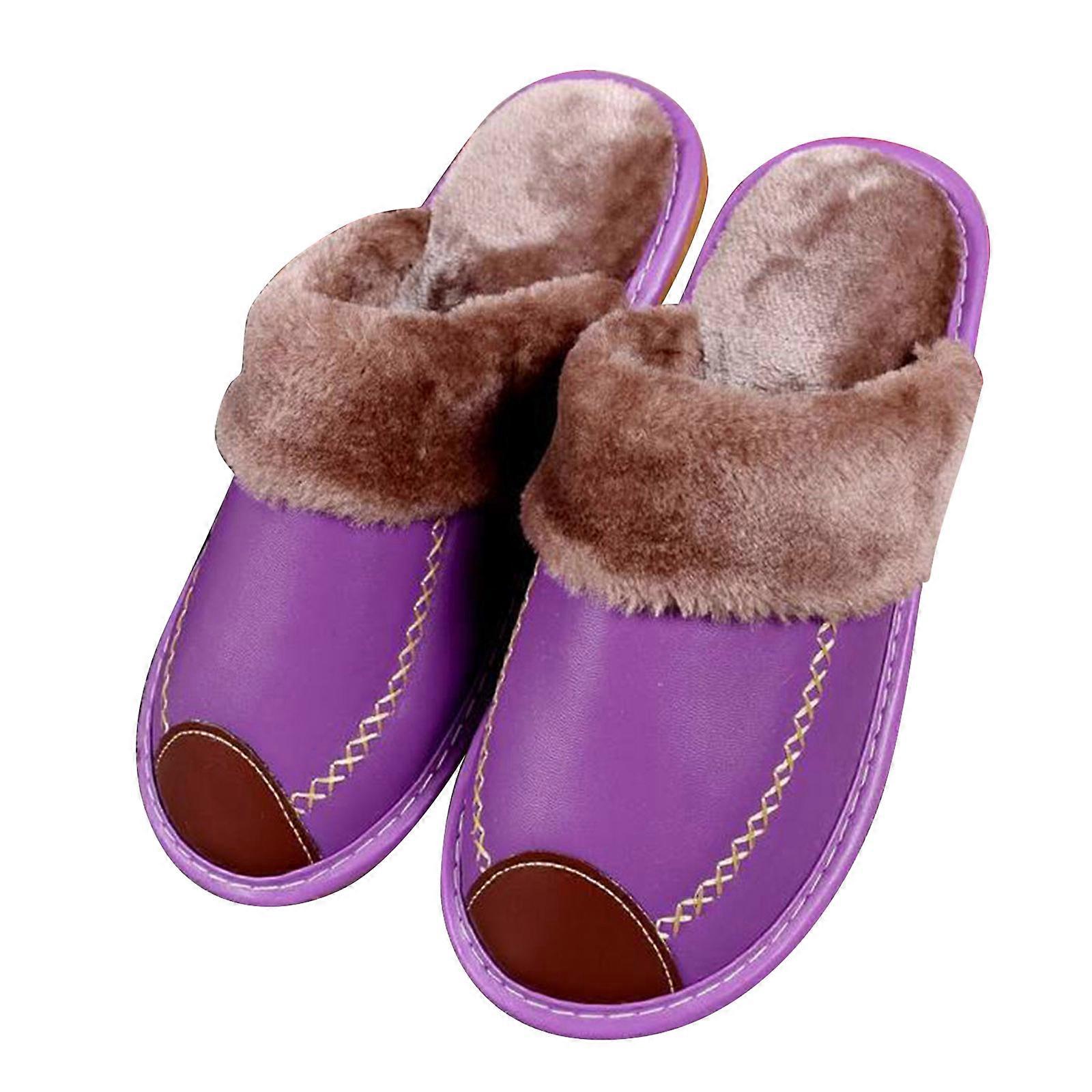 The Alpha Slippers Plush Lining PU Leather Upper Unisex Men Women Warm Slippers New