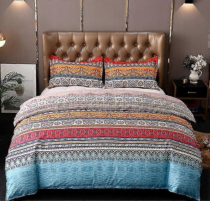 Bohemian Quilted Bedspread Double 3 Piece Patchwork Quilt Bedspread Reversible Soft Microfiber Bedding 220*240cm