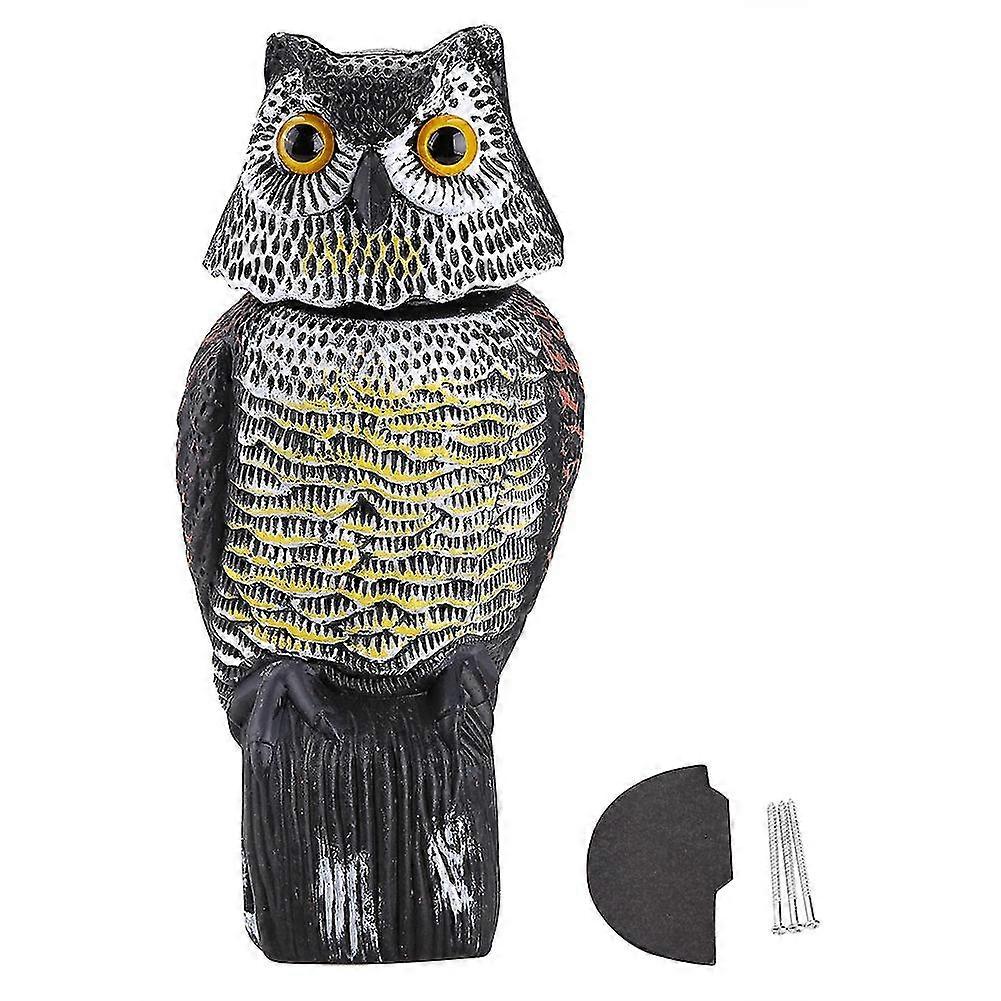 Rotating Head Owl Decoy Protection Repellent Bird Pest Scarer Scarecrow Garden Have Sound