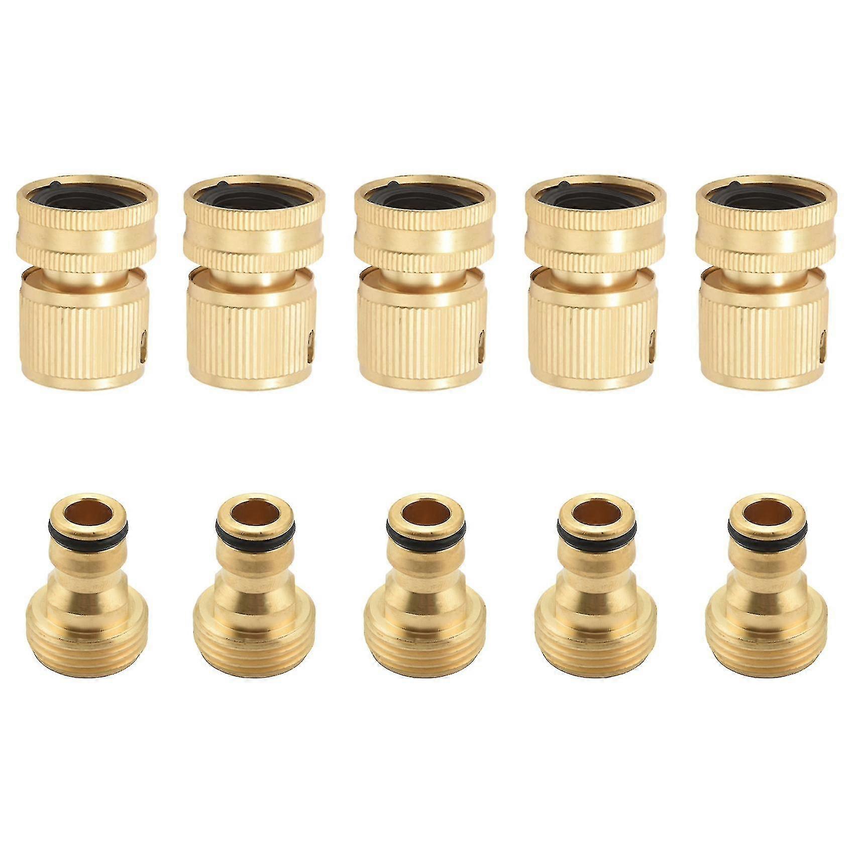 Garden Hose Quick Connectors Solid Brass 3/4 Inch Value 5 Pack