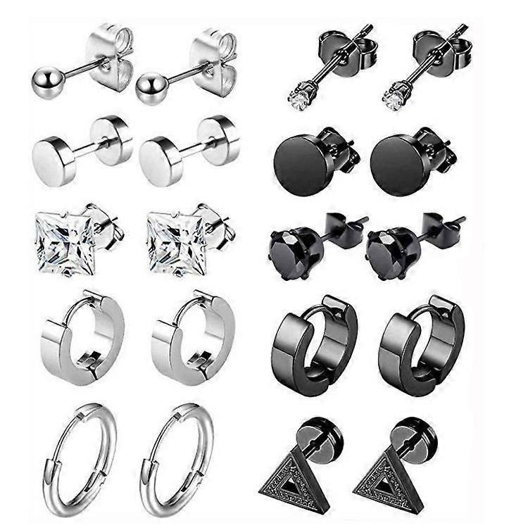 10Pares de Pendientes de Botón de Plata para Hombre Pendientes de Botón Pequeños Múltiples Pequeños Estrella Pequeña Cubic Zirconia Pendientes de Botón Inoxidable