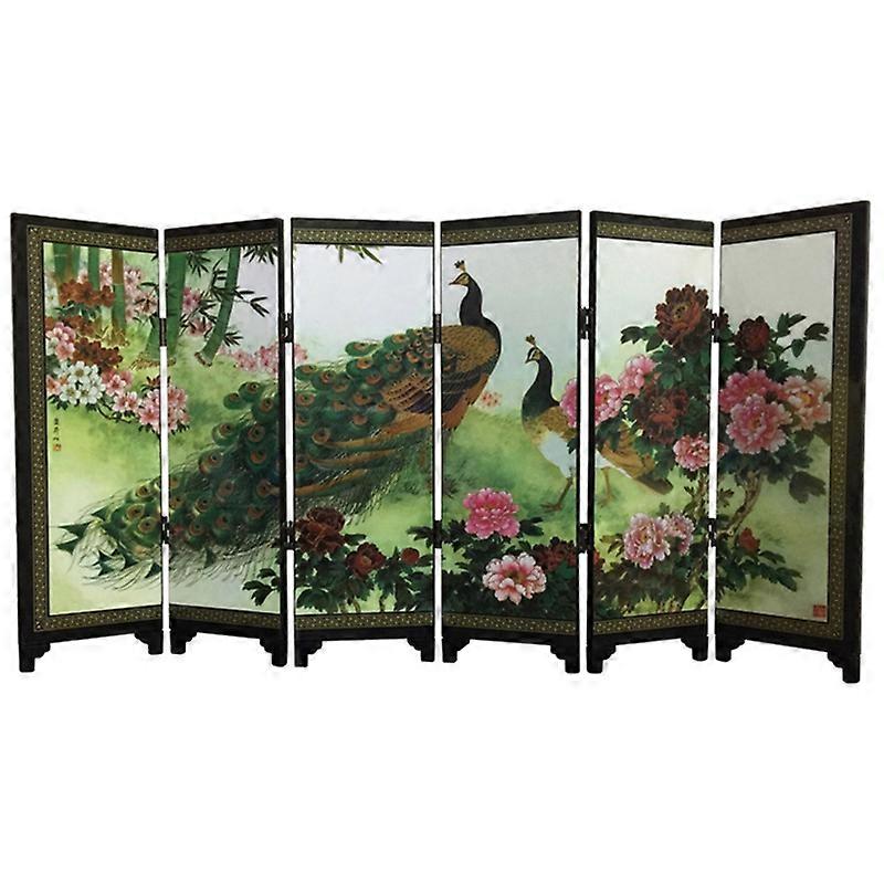Wooden 6-Panel Peacock Screen Room Divider Folding Partition Gift Desktop Decor KAESI