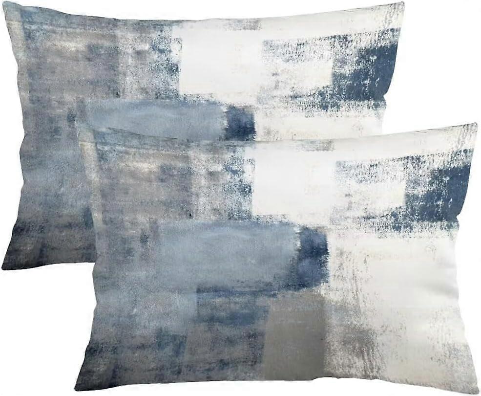 Gri Mavi Soyut Sanat Resim Atma Yastık Kılıfları 12x20 2'li Set Beyaz Mavi Gri Bel Yastık Kılıfları Modern Kare Yastık Kılıfı Yumuşak Yastık Kılıfı Dekor