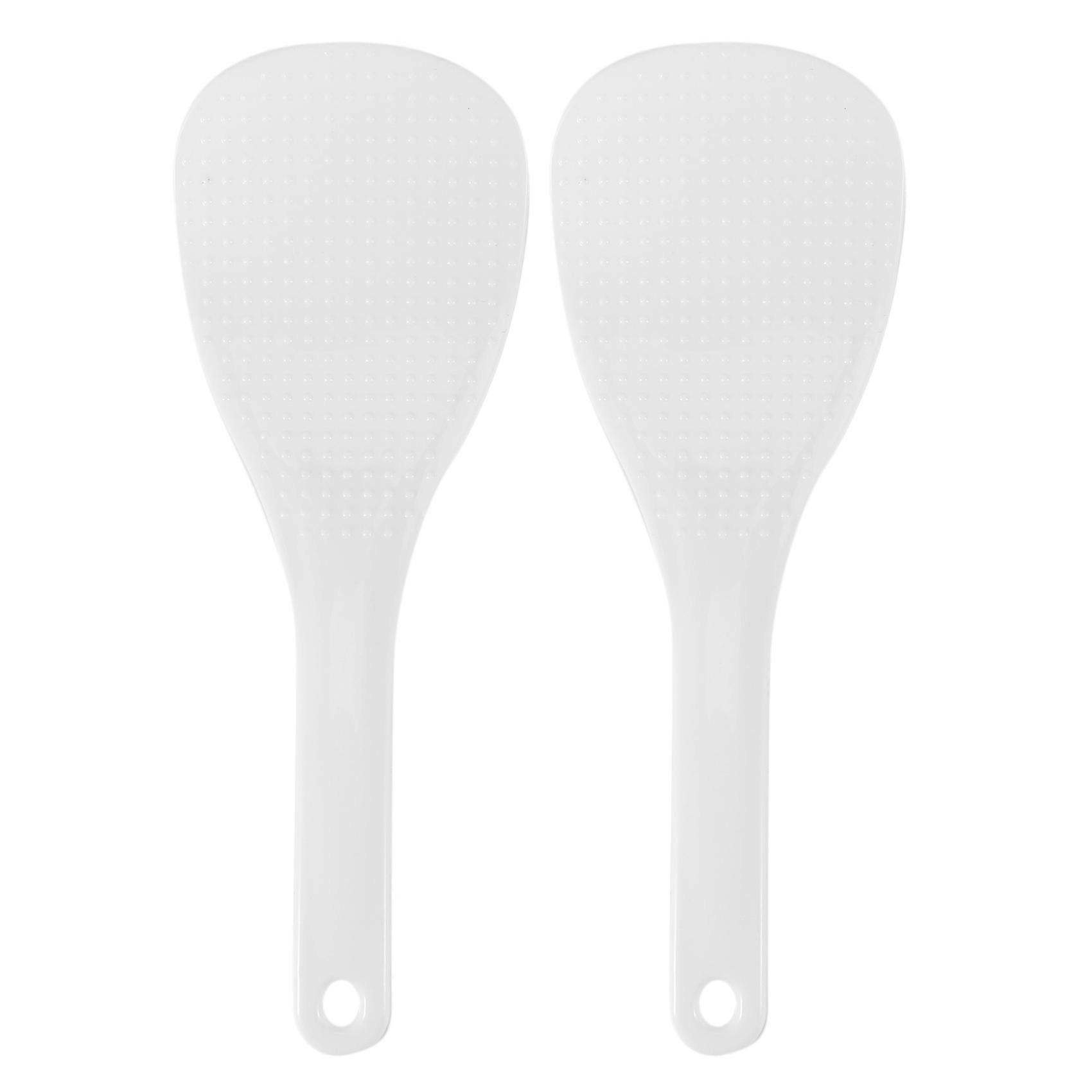 Kitchen Dotted White Plastic Flat Rice Scoop Paddle Meal Spoon