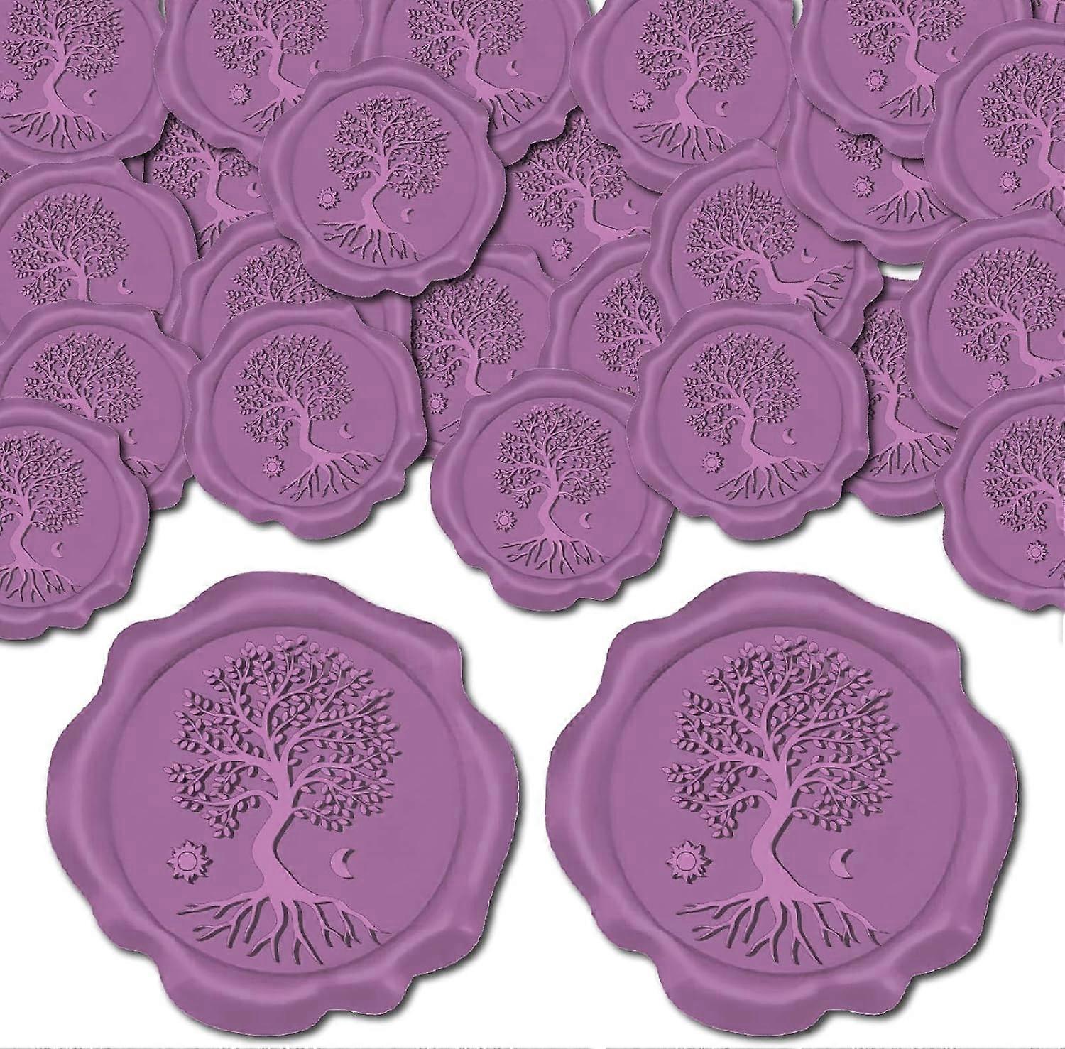 50pcs/Box Tree of Life Wax Seal Stickers Purple Envelope Sealing Stamp Sticker Retro Self-Adhesive Stickers for Wedding Invitation Envelope Decor Birt