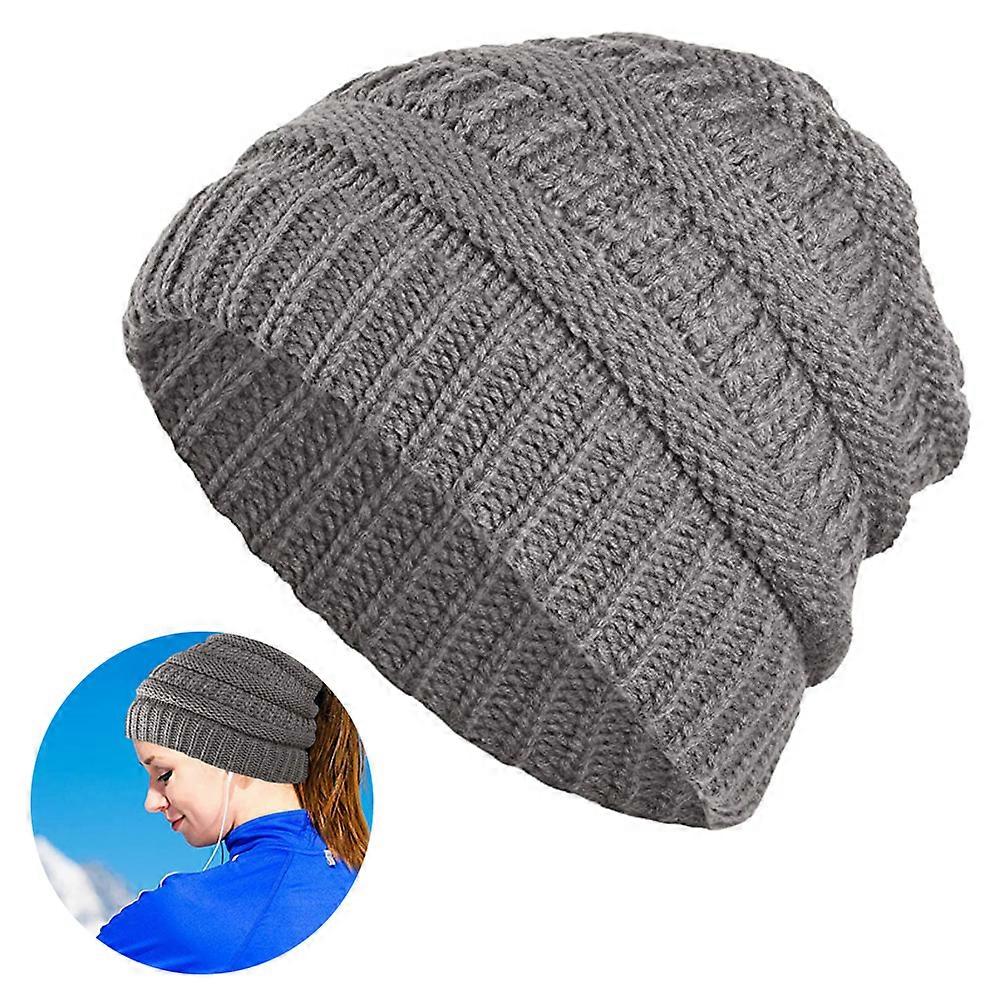 1 pcs Ponytail Messy Bun Tail Women's Solid Ribbed Hat Cap Empty Top Knitted Woolen Hat