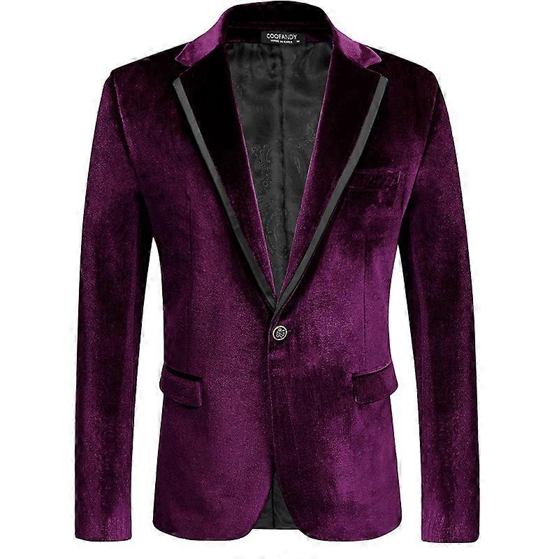 Men's Velvet Blazer Notched Lapel One Button Velour Tuxedo Jacket