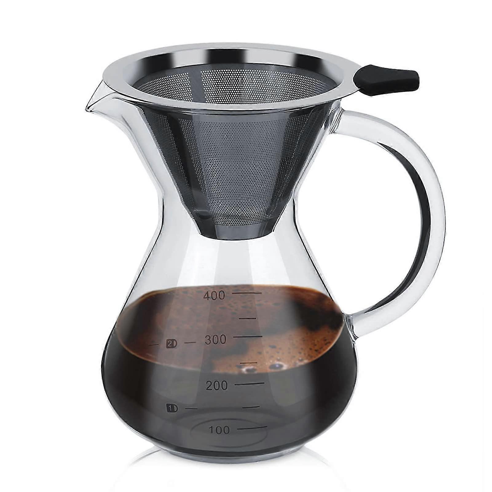 Pour-over Coffee Maker, Manual Coffee Filter, Borosilicate Glass Carafe, Manual Pour-over Coffee Maker With Permanent Filter, 0.4 L Chumian
