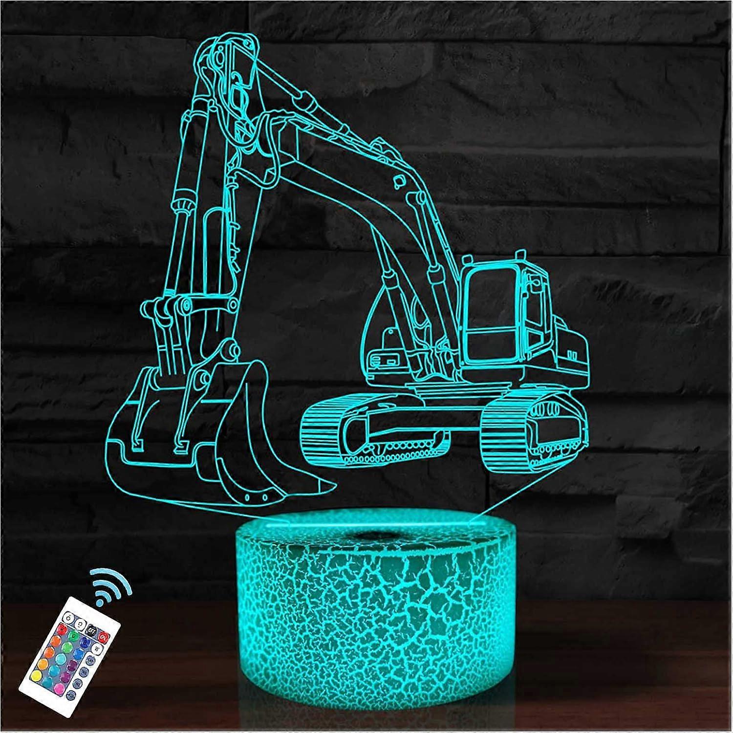 Luce notturna dell'escavatore, telecomando a 16 colori e lampada da comodino 3D Illusion dimmerabile Smart Touch