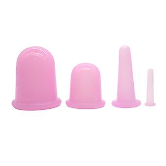 (Rosa) Ventosa de massagem 4pcs copo de silicone, cupping corporal, cupping rosto, tratamento de beleza de silicone, alívio da dor