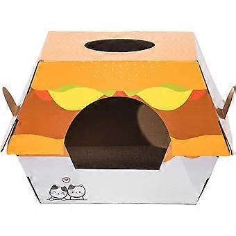 Cat Scratching Box Bed Burger Shaped Scratcher Corrugated Cardboard Claw Training Toy pour chaton Puppy Dog Corrugated Cardboard House Kitten Toys Kitt
