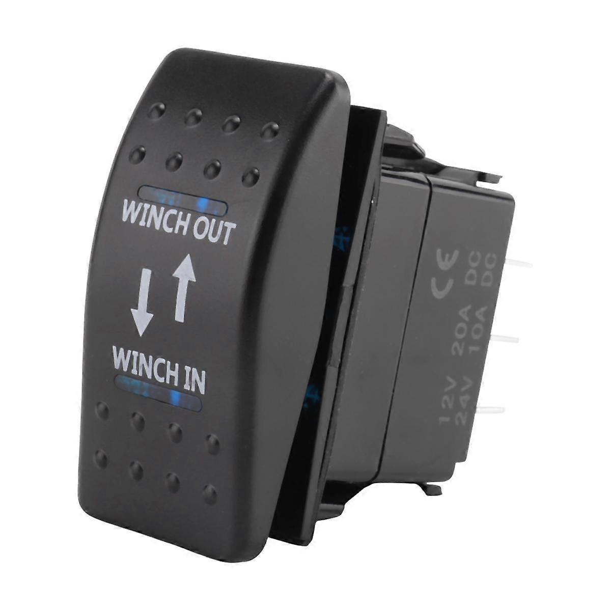 12V 20A Winch In Winch Out ON-OFF-ON Rocker Switch 7 Pin LED blue