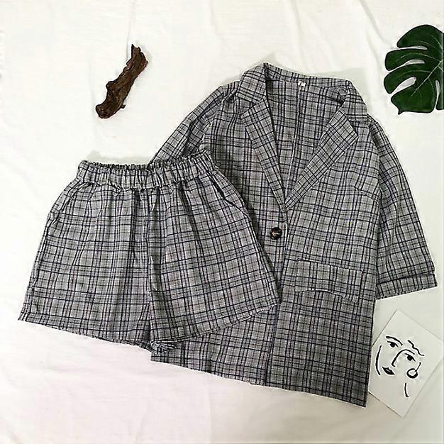 Afslappet gitter jakkesæt jakkesæt / kvinde sommerkjole ny fransk niche udenlandsk aldersreducerende netto rød todelt dragt