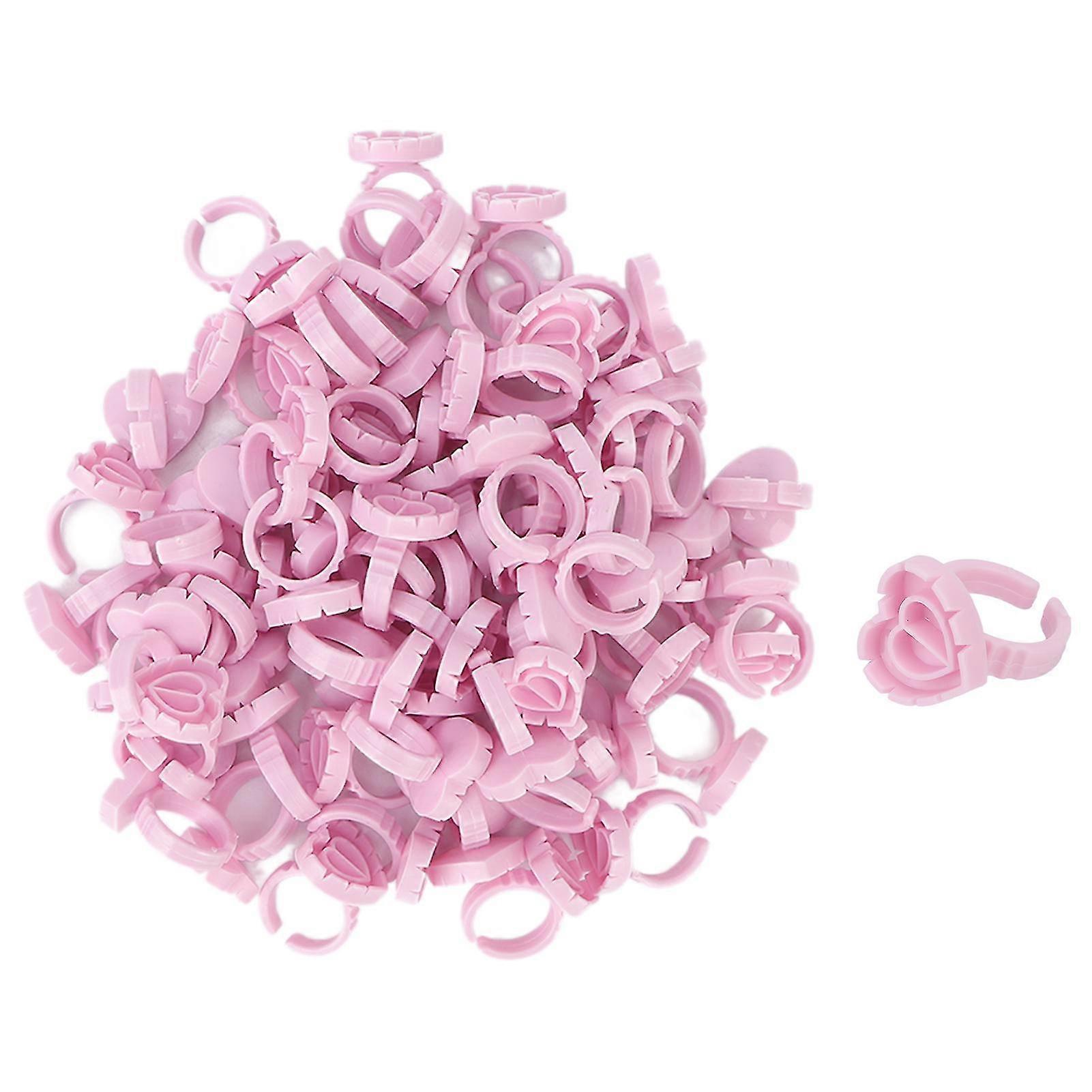 100pcs Pink PP Disposable Lash Glue Ring Cups for Eyelash Extensions, with Quick Blossom Cups and Ring Card Slot