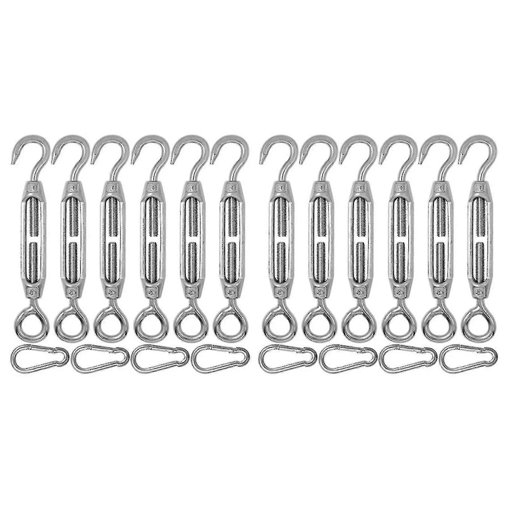 12 Pieces M4 Eye Hook Turn Buckle + 8 Spring Hooks - Silver