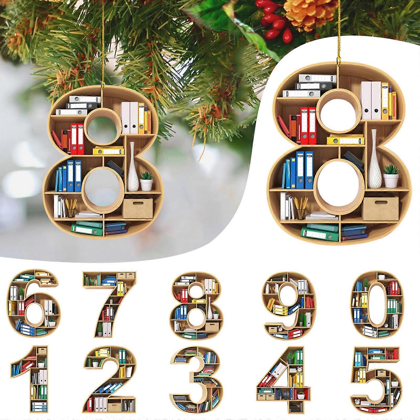 Christmas Number Digit Pendant Set,10pcs Creative DIY Acrylic Book Storage Rack Style, For Xmas Tree Decor