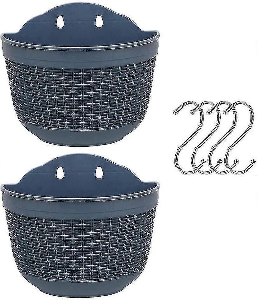2 Pcs Plastic Hanging Planters - Removable Hook Blue