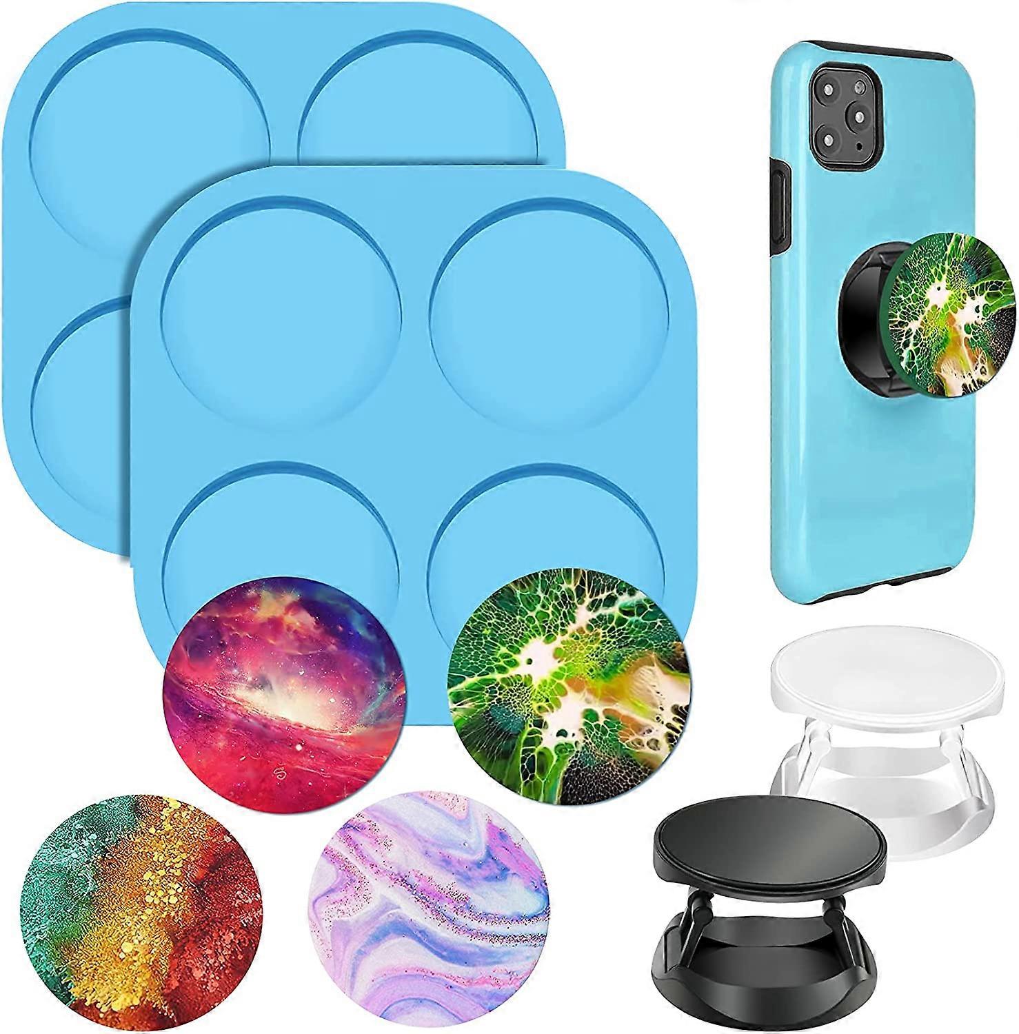 Phone Grip Resin Molds, 2Pcs Silicone On Top Phone Socket Molds, 4 Cavity Circle Epoxy Casting Molds for DIY
