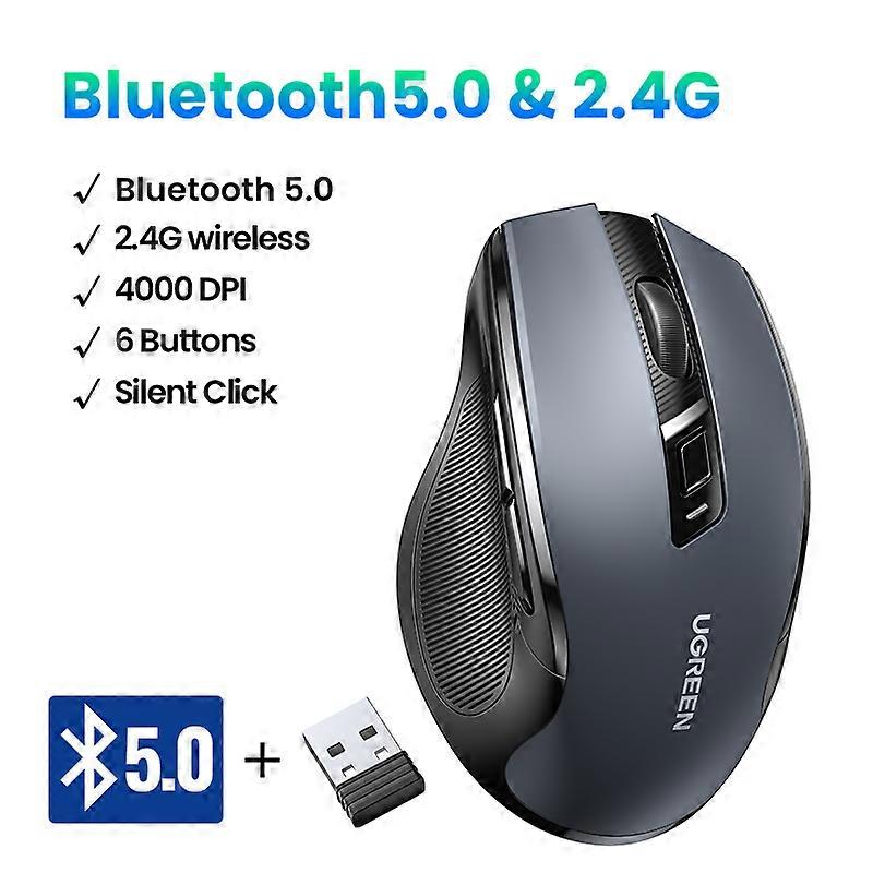 UGREEN Wireless Mouse Bluetooth 5.0 Ergonomic 4000 DPI 6 Mute Buttons For MacBook Tablet Laptop PC 2.4G Mice Mouse