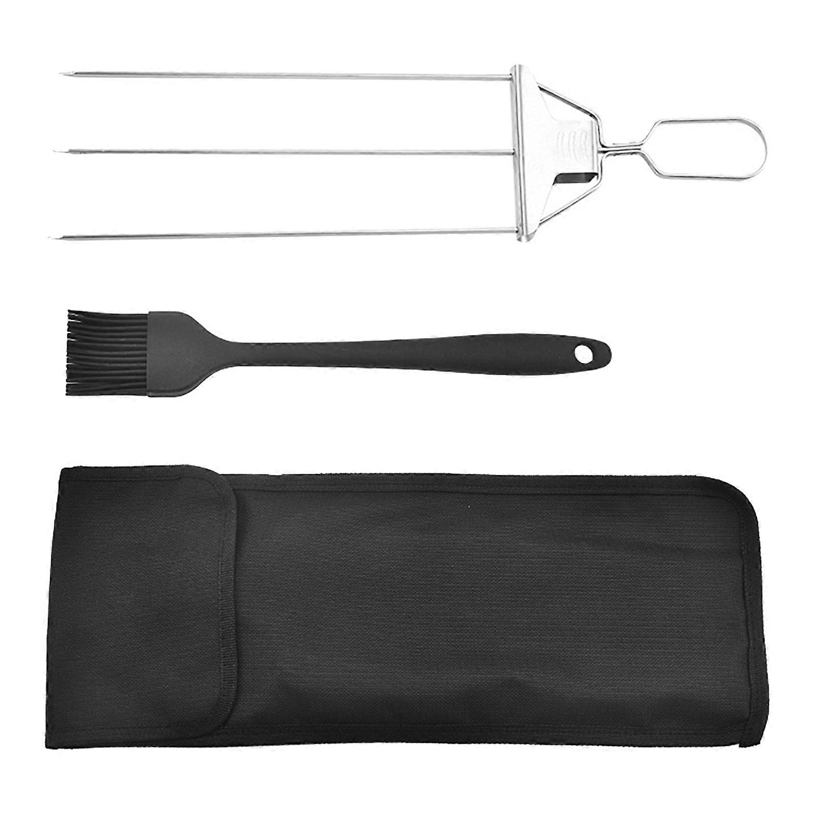 3-Way Grill Skewers with Push Bar Slider Rustproof Corrosion Resistant Ergonomic Handle Grilling BBQ Fork Kitchen Tool Jikaixiang
