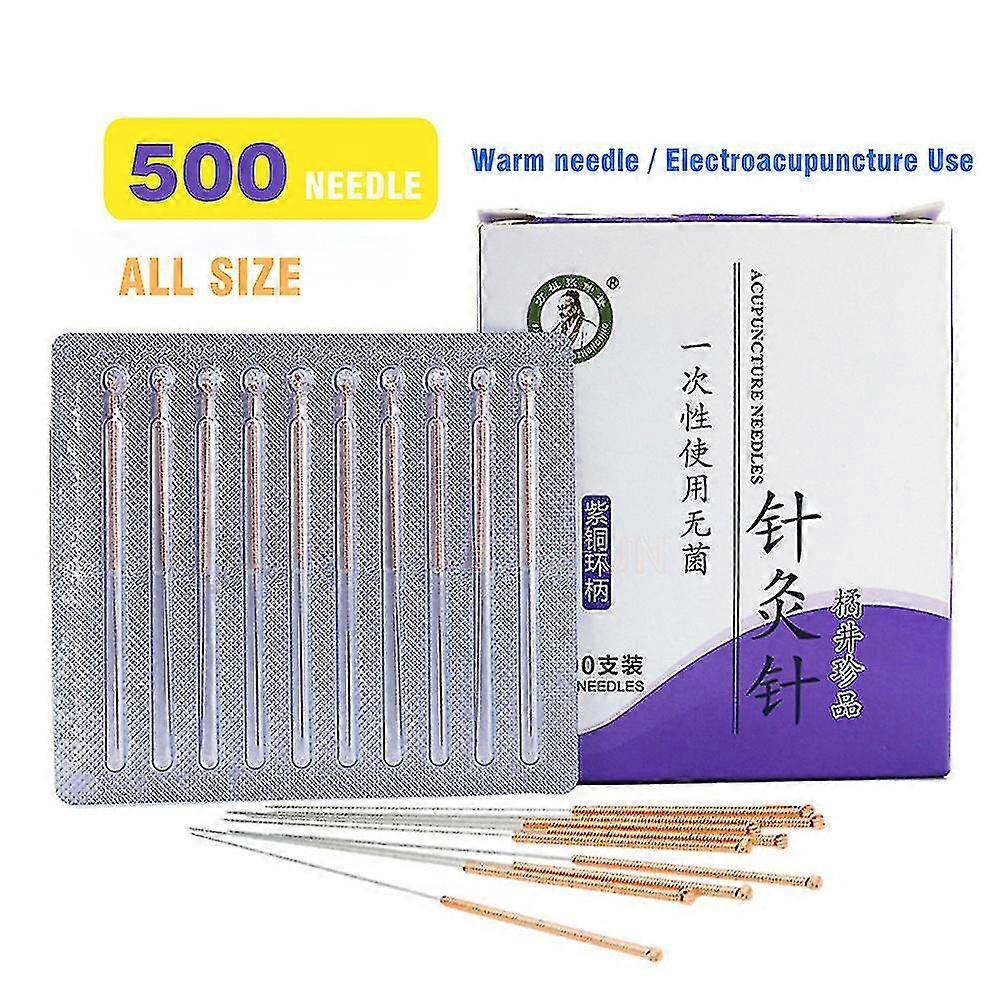 500pcs Mango de cobre Aguja de acupuntura estéril Electroacupuntura Aguja no plateada Meridian Punto de acupuntura Relax Beauty