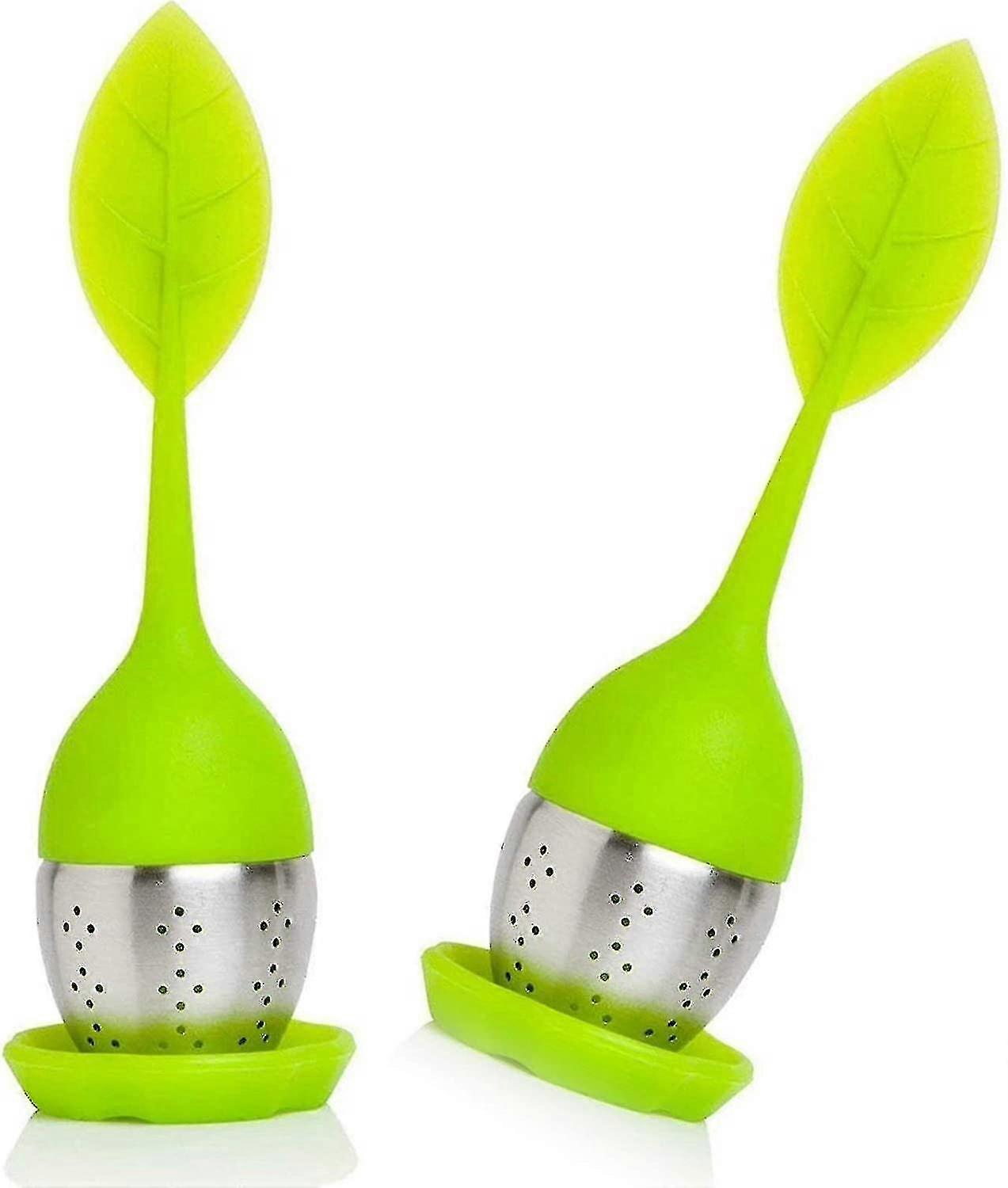 Silicone Loose Leaf Tea Infuser - Long Leaf Shape Handle - Stainless Steel