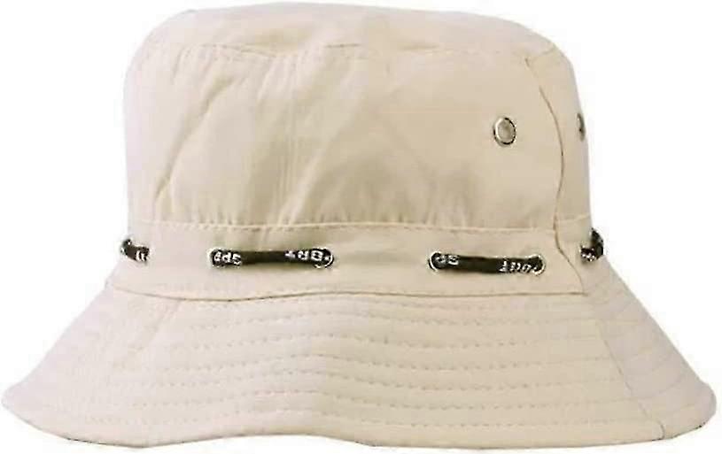 sun cap with wide brim with chin strap, side press studs and ventilation openings(beige)