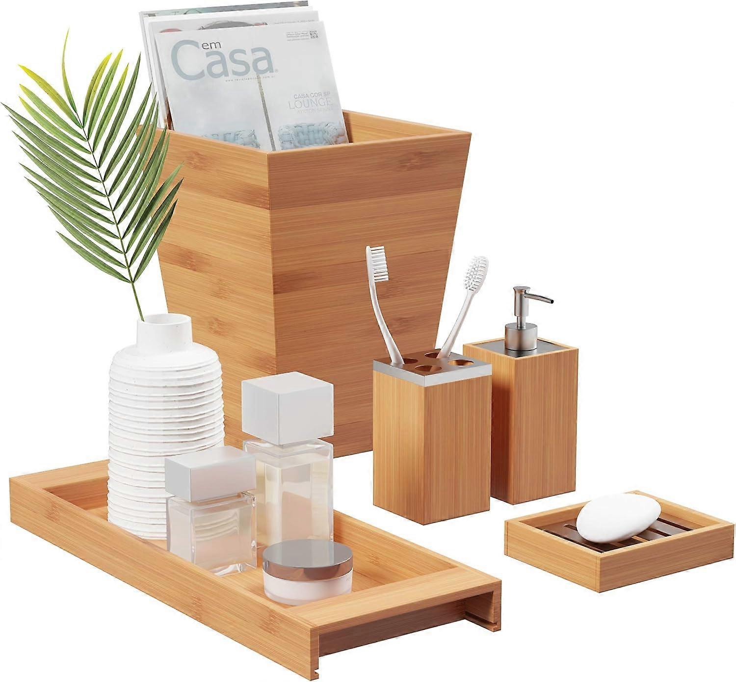 5 Piece Bamboo Bathroom Decor Set for Daily Use