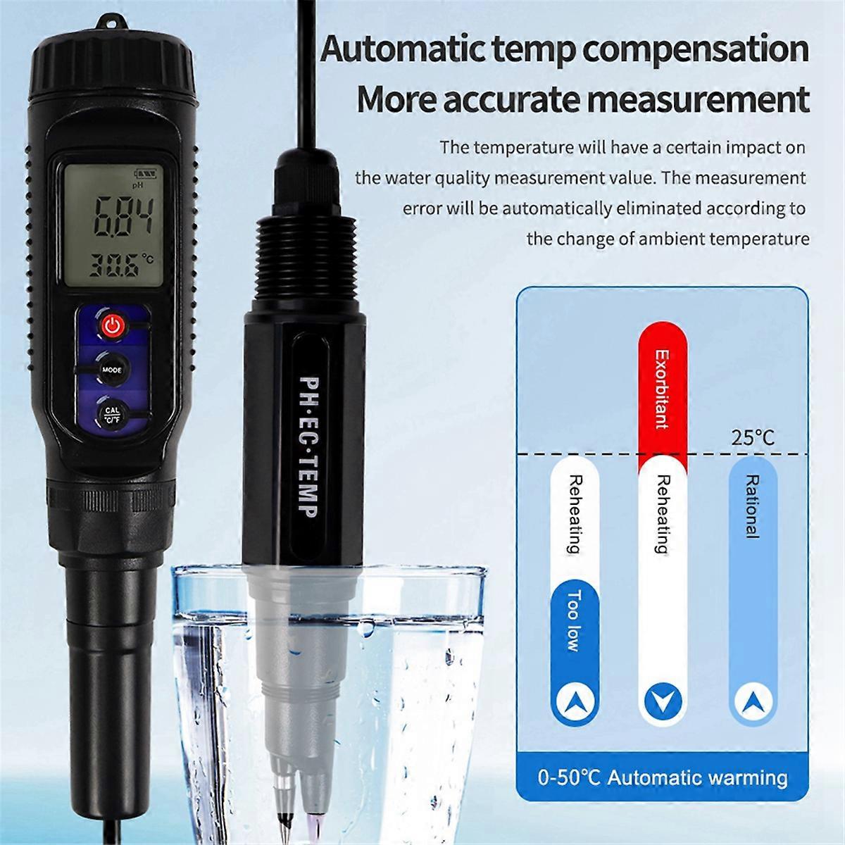 Water Soil Quality Tester Digital PH/EC/TEMP 3-in-1 Tester Multi-Function Testing PH Meter for Aqua