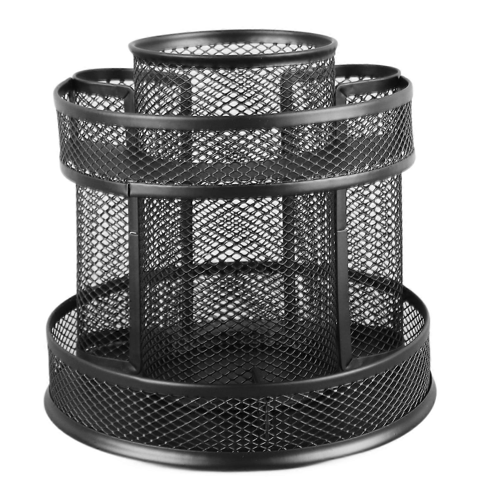 Rotating Pen Holder Mesh 7 Compartments Metal Desktop Organizer