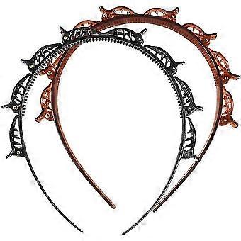 2 Pieces Headband With Clips, Double Layer Hairpin, Multilayer Double Fringe Headband Hairbands, Hair Hoop Hairstyle Bangs, Woven Hollow Headband Hair