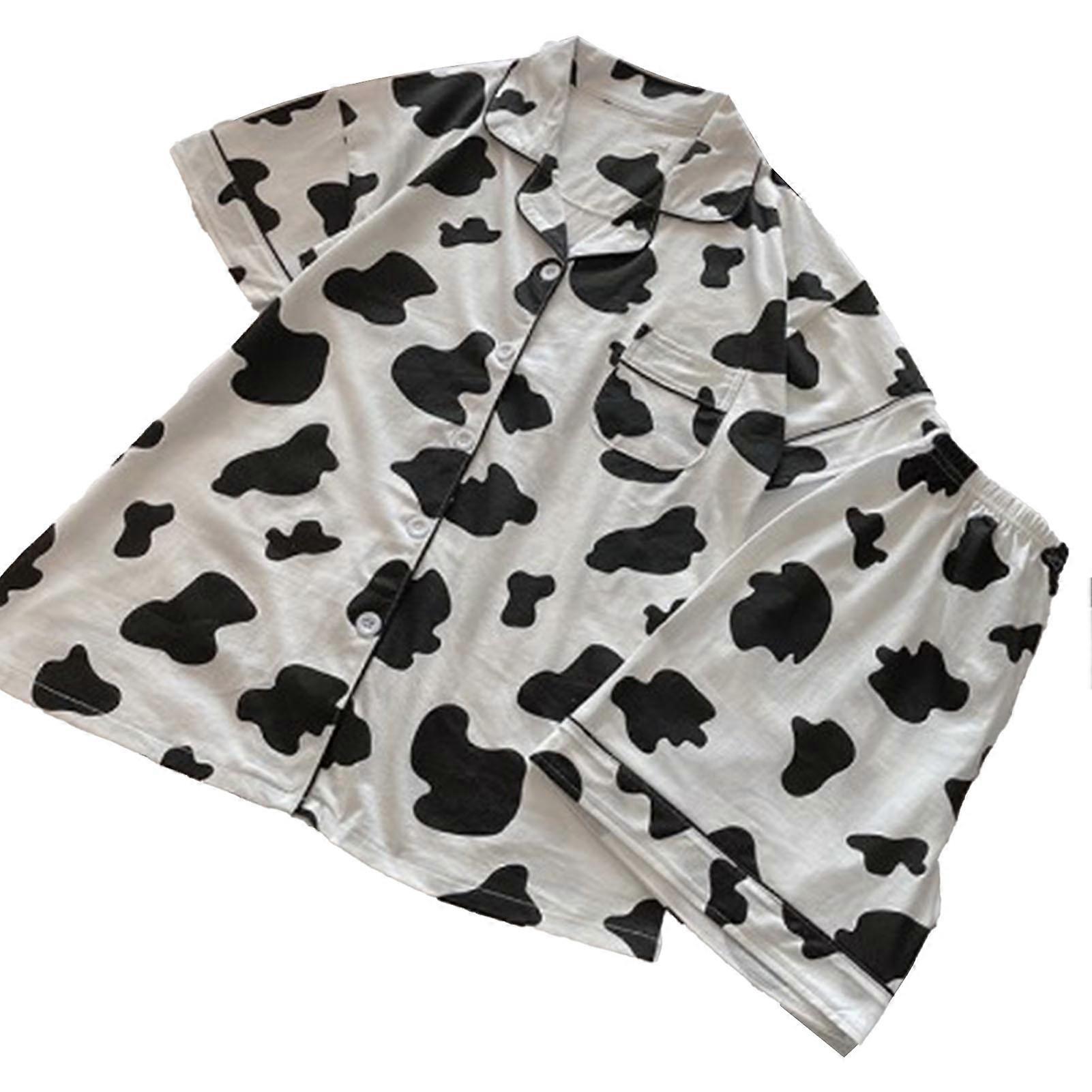 Summer Pajama Set, Breathable Loose Button-Down Sleepwear for Home