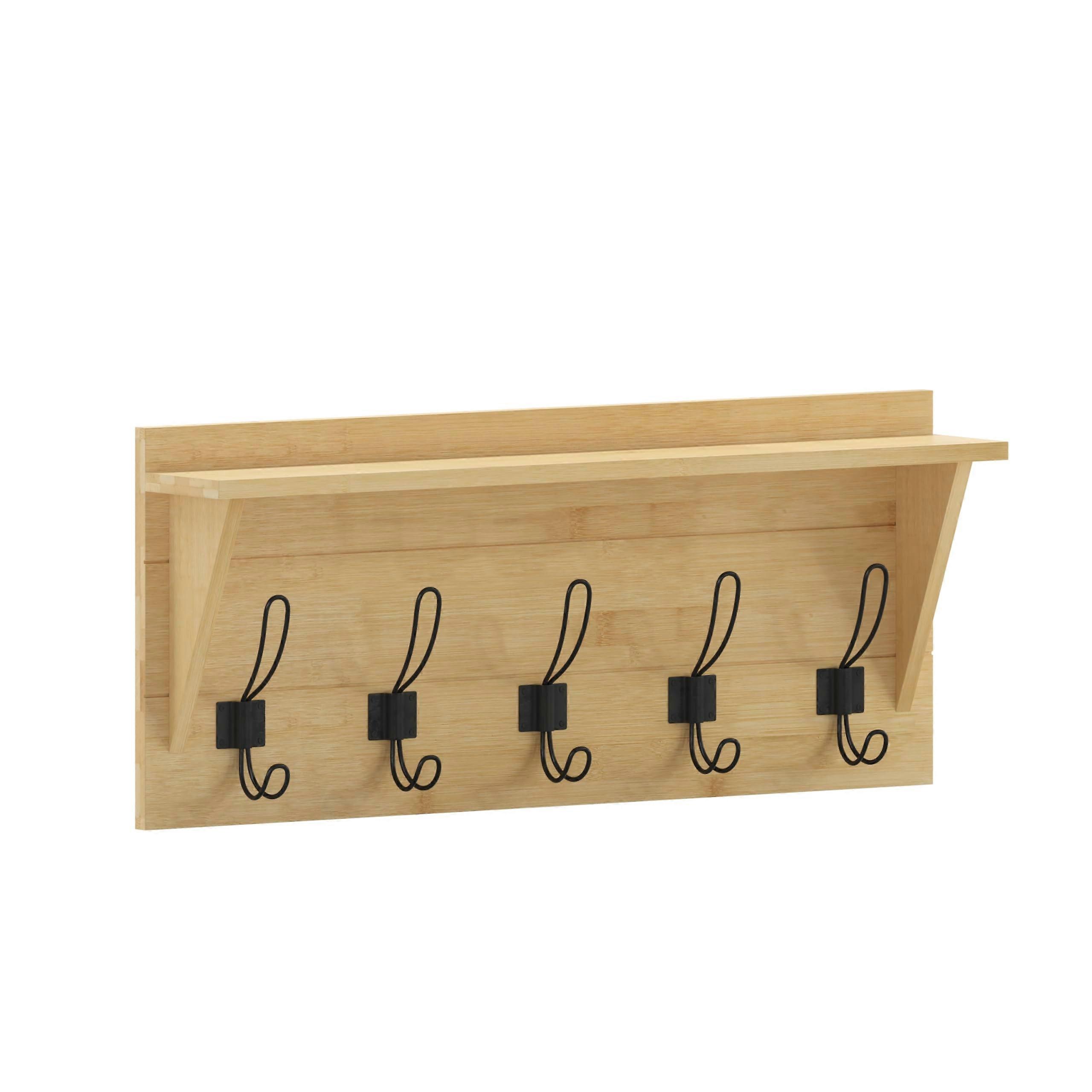 Bamboo Solid Pine Wood Wall Mounted Storage Rack 24 Inch for Entryway and Kitchen Organization