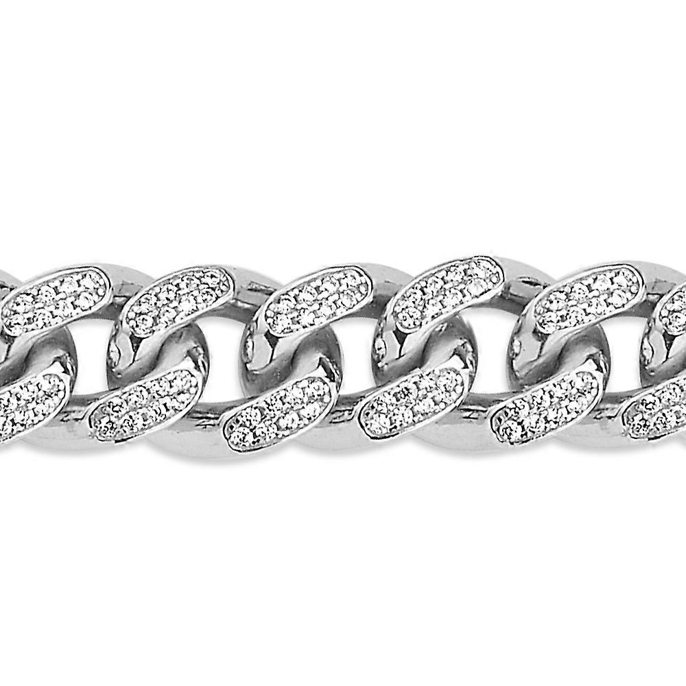 Jewelco London Gents Sterling Silver Cubic Zirconia Encrusted Cuban Curb Bracelet 9mm 8.5 inch