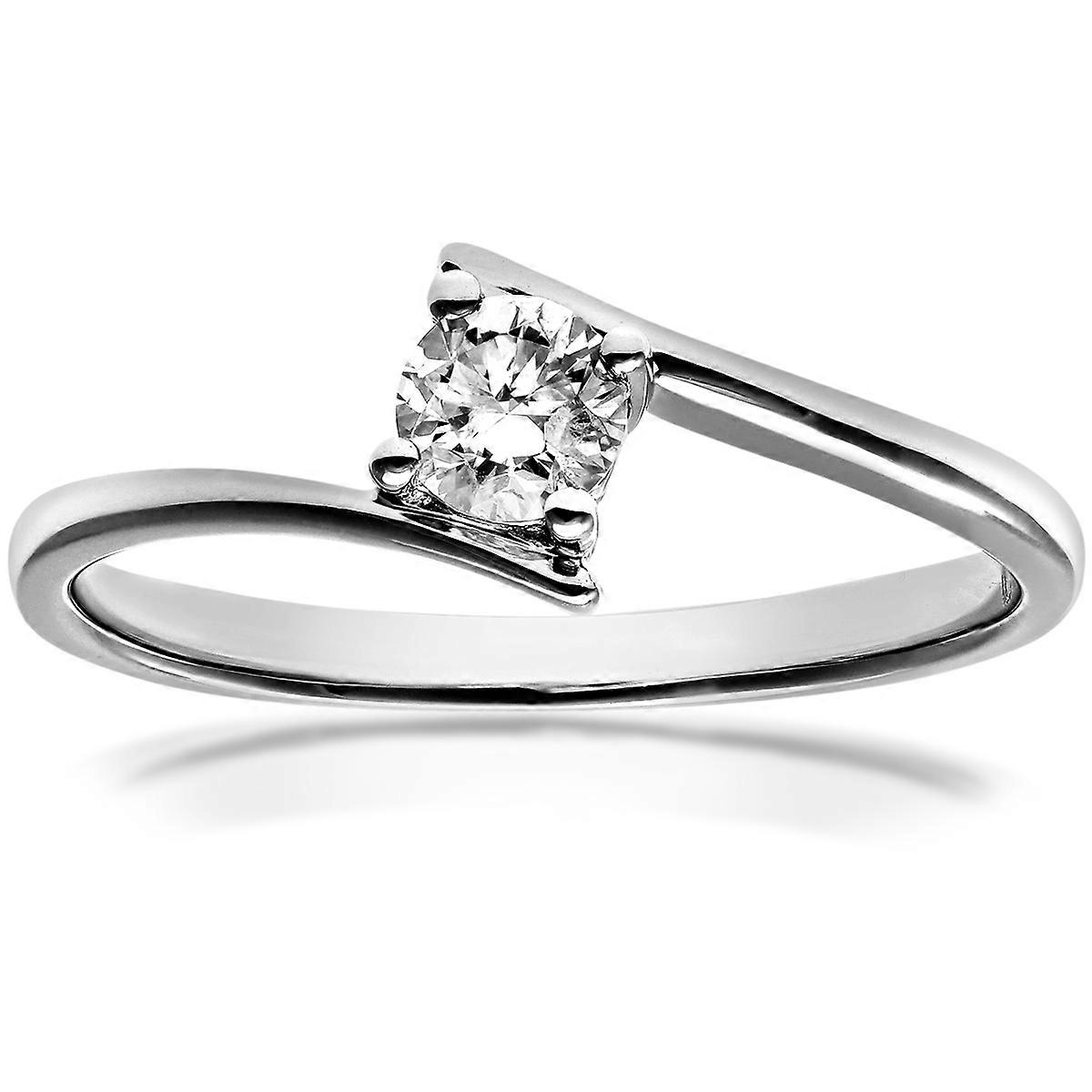 Jewelco London 18K 白金圆形 1/4 克拉钻石交叉单石订婚戒指