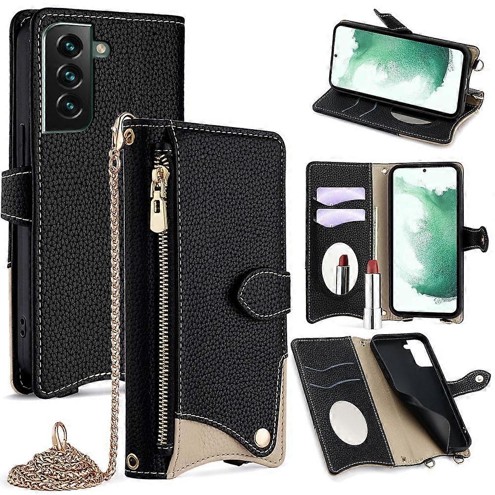 Étui de téléphone en cuir de litchi à chaîne en queue de poisson