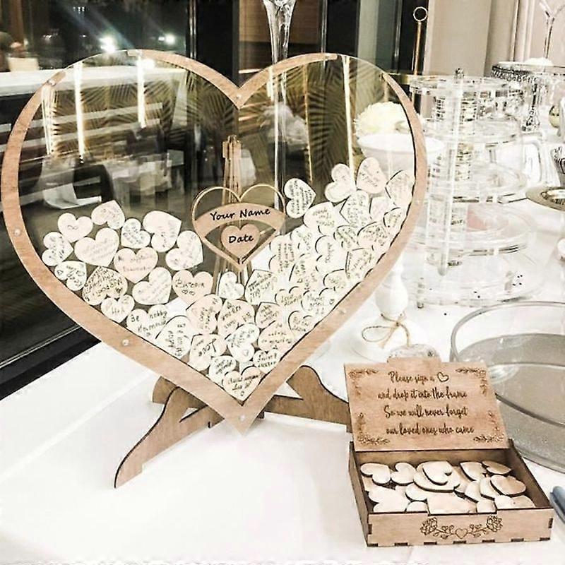 GUEST BOOK--Heart Shaped Wooden Guest Drop Box Wedding Message Box 60 Hearts Guestbook Sign