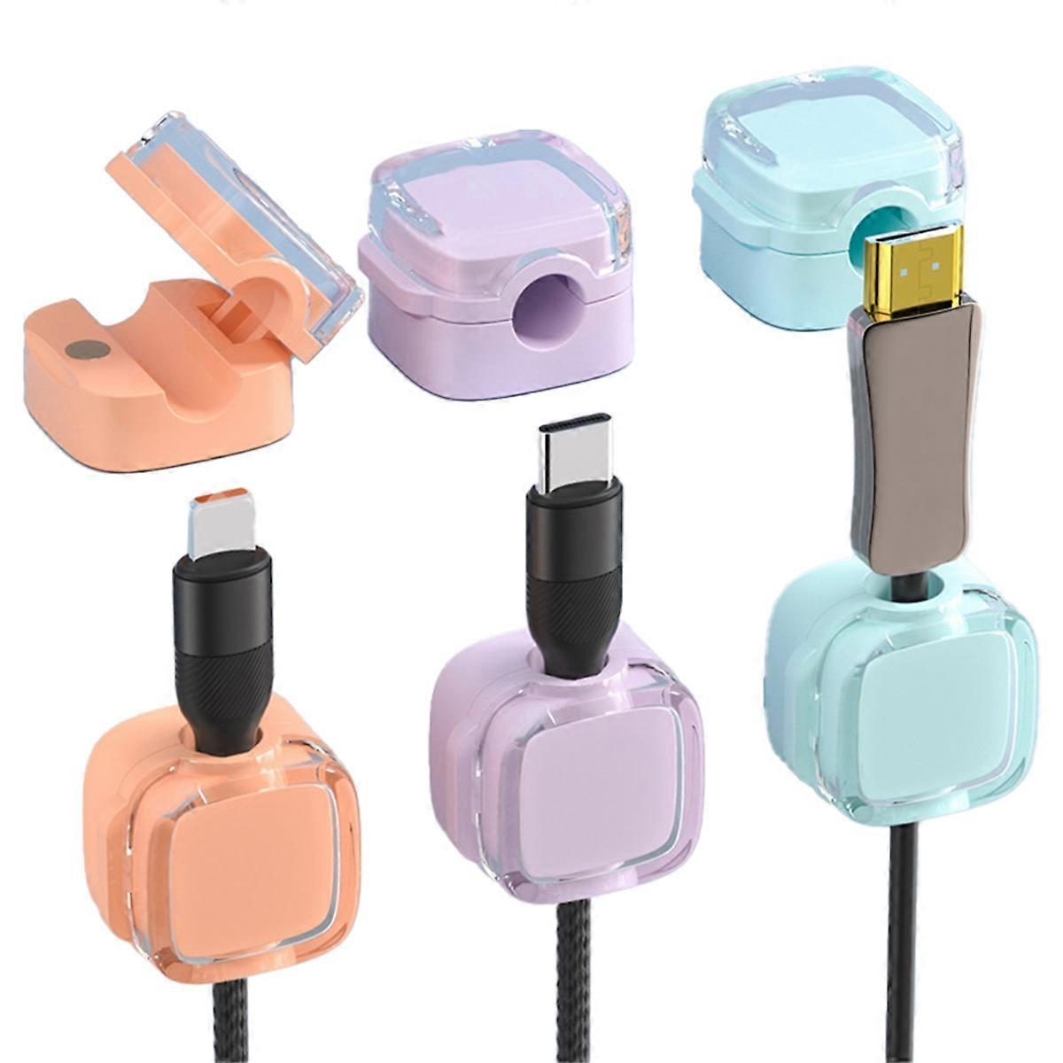 6pcs Magnetic Cable Management Clips Data Cable Cord Organizer Desk & Wall Mounted Hooks for Phone Data Colorful
