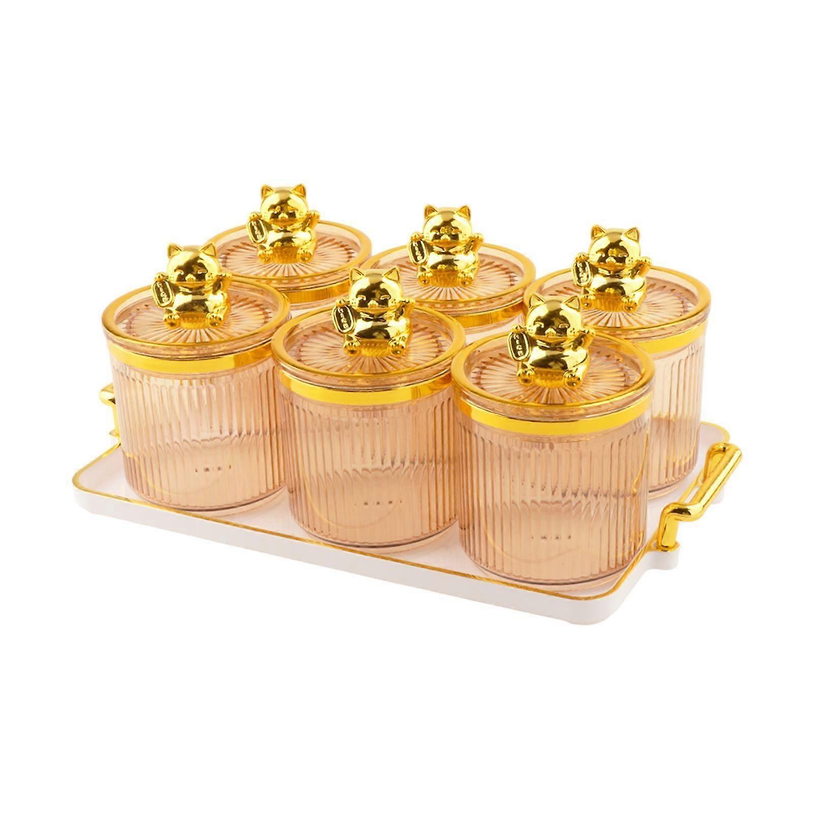 Seasoning Jars 6 Grids Food Storage Box Container for Home Dining Room Fruit Amber